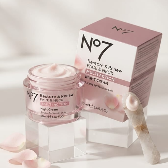 No7 Restore & Renew Face & Neck Night Cream – Multi Action Moisturizer
