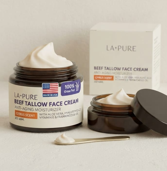 LA·PURE Beef Tallow Face Cream – Anti-Aging Moisturizer with Vitamin E & Hyaluronic Acid