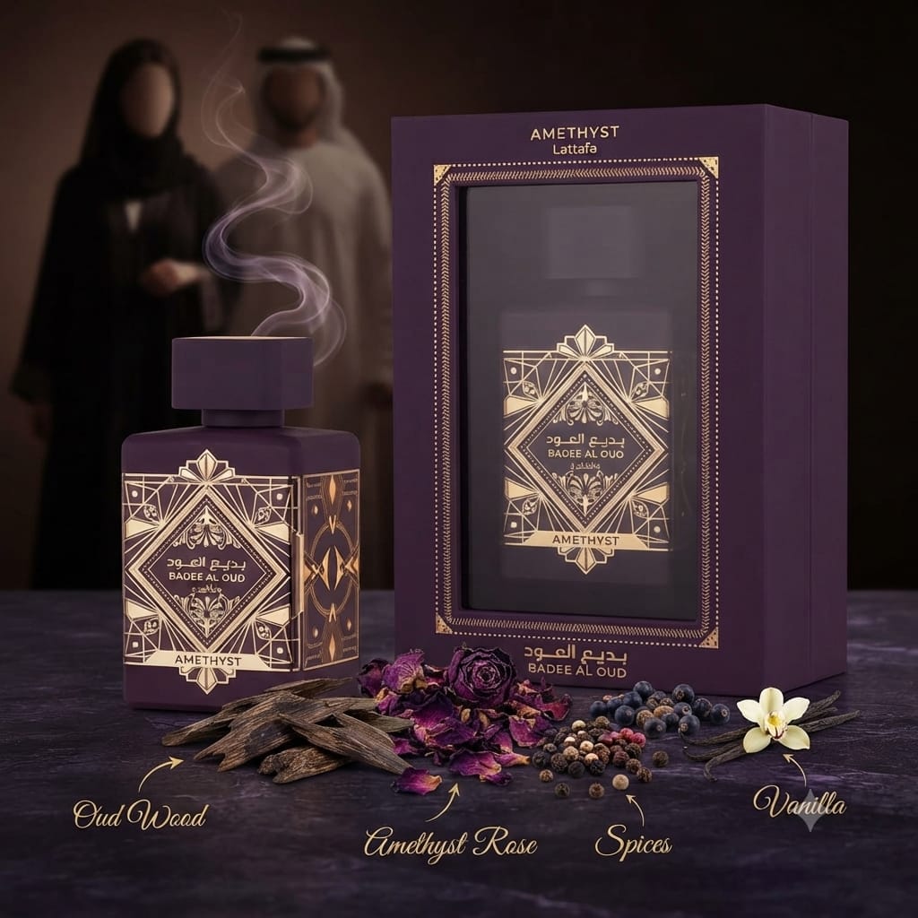Lattafa Bade’e Al Oud Amethyst Eau de Parfum 100ml | Unisex Rose & Oud Fragrance